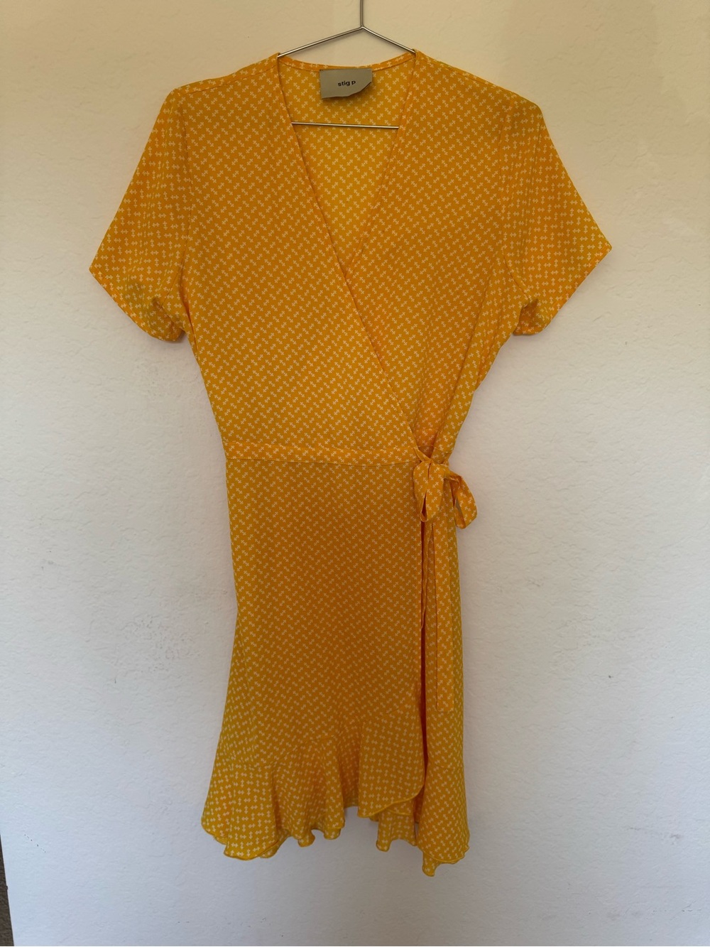 Wrap Dress in Mustard Yellow with Tie Waist -
